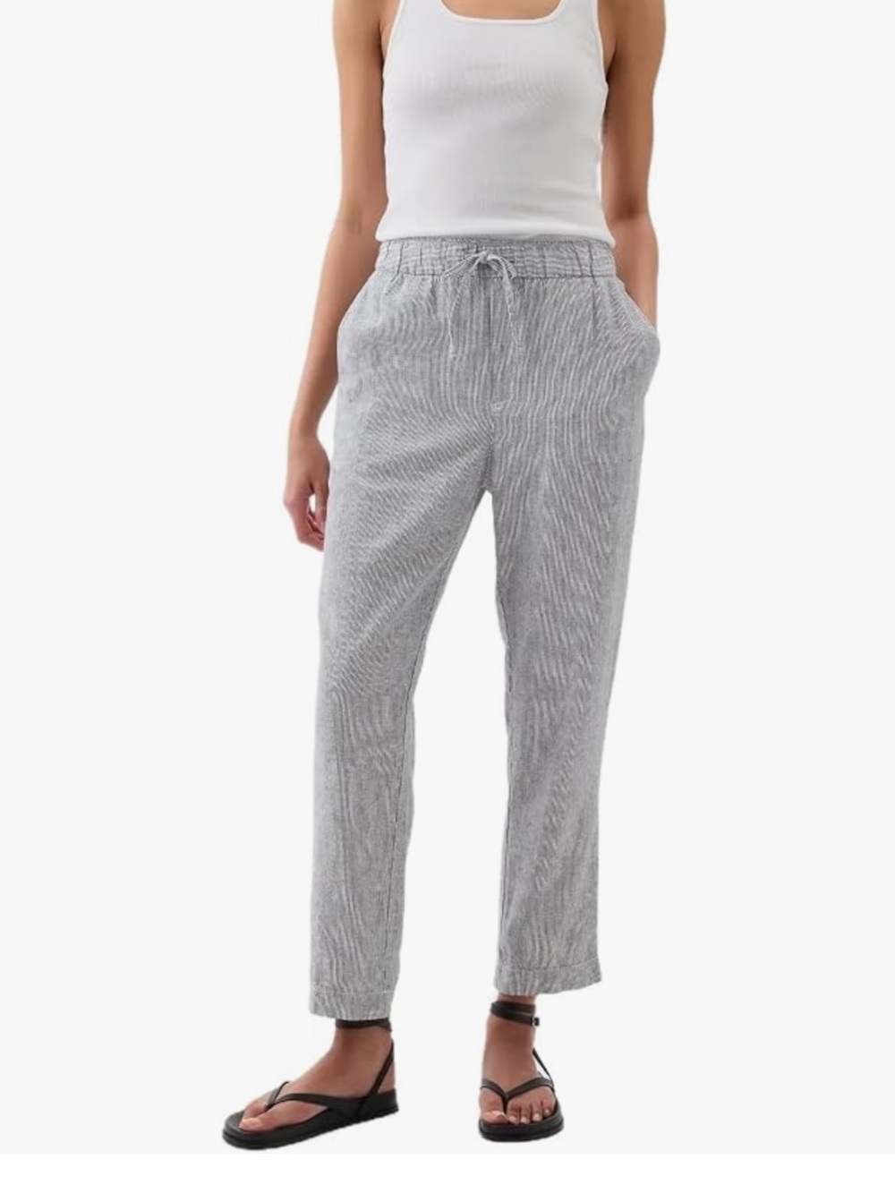 GAP Navy Stripe Straight-Leg Drawstring Pants M L